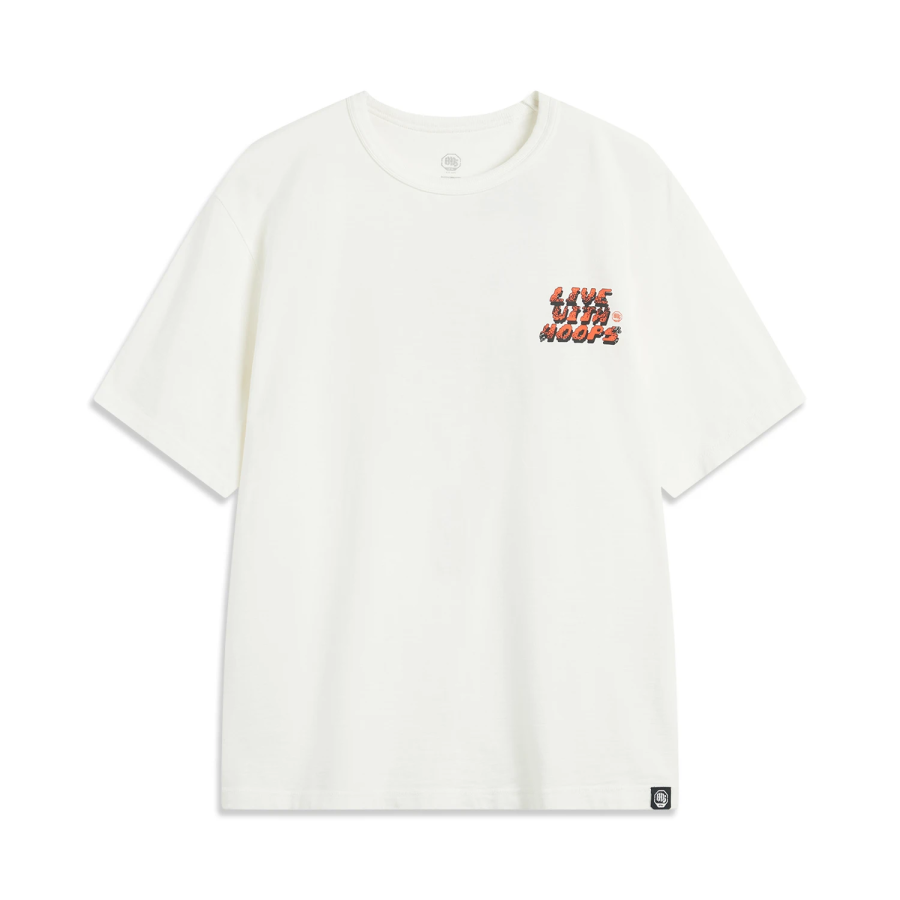 Li-Ning Li Ning T Shirts Men's Ivory Crew Neck Moderate Straight Fit
