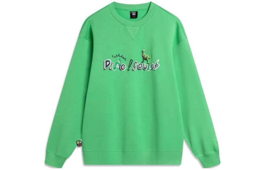 Li-Ning Li Ning x Disney Rex Collection, Long Sleeved Crew Neck Loose Fit Fleece Lined Sweatshirt Unisex Mystic Realm Green