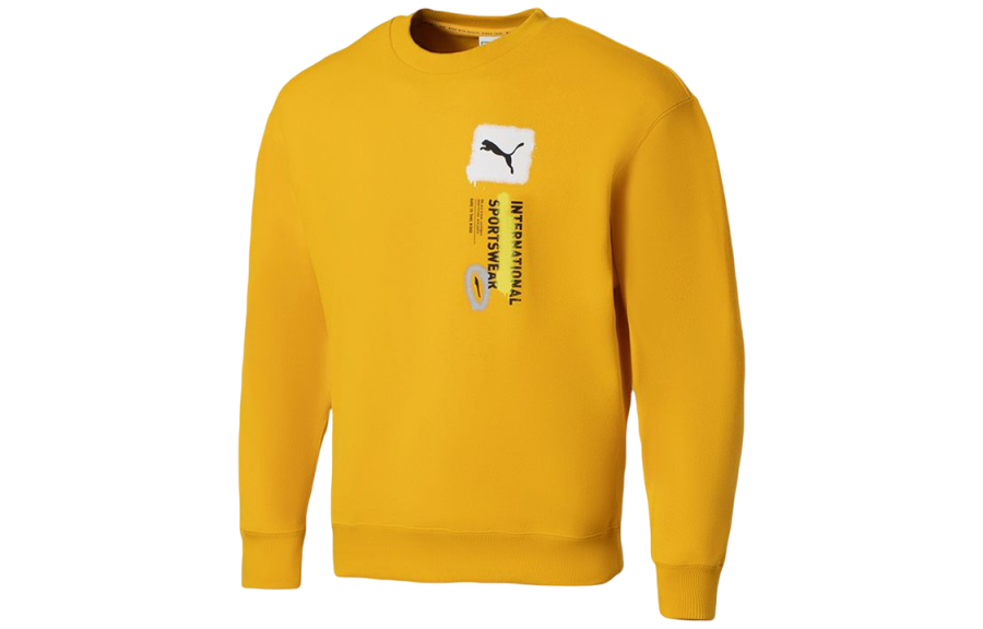 PUMA Sweatshirts Men's Yellow Crew Neck Moderate Regular