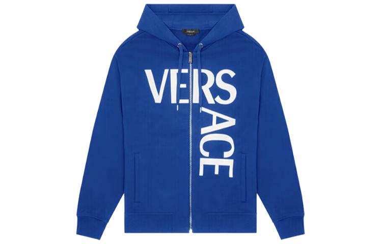VERSACE Sweatshirts Men's Blue Hooded Moderate Cardigan