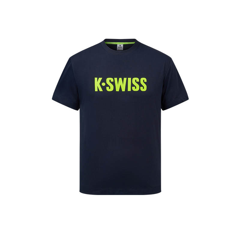 K·SWISS T Shirts Unisex Blue Crew Neck Moderate