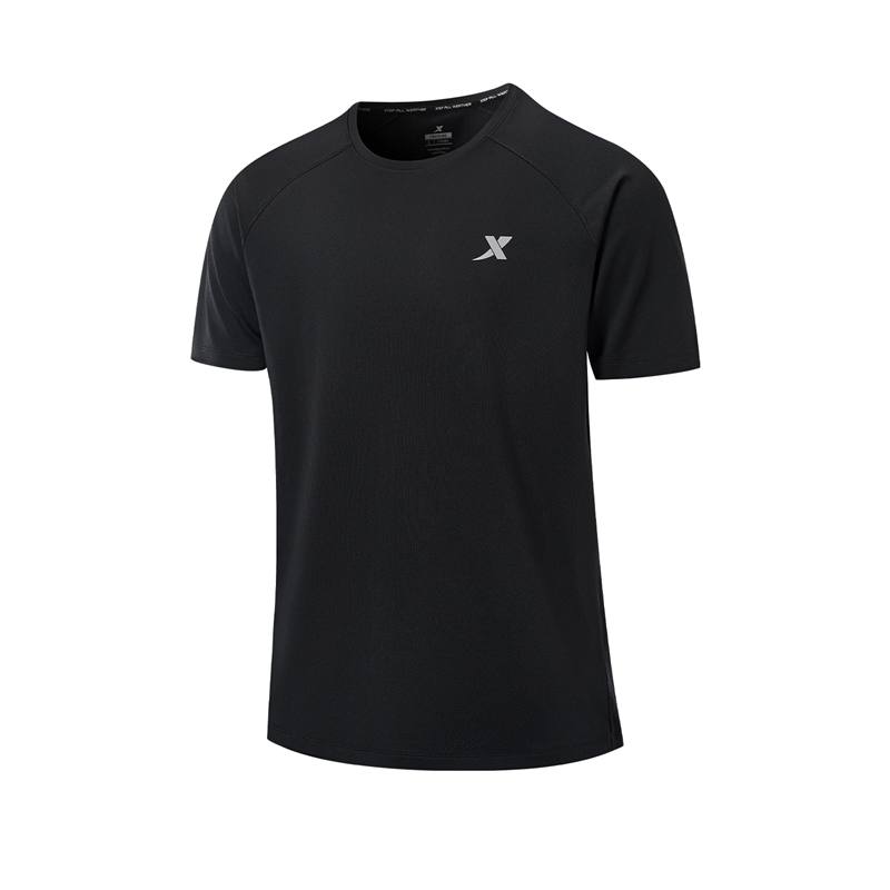 XTEP T Shirts Men's Jet Black Crew Neck Thin Straight Fit