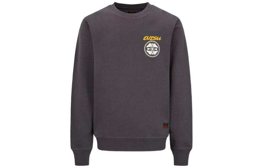 EVISU Sweatshirts Men's Dark Gray Crew Neck Moderate Heavyweight