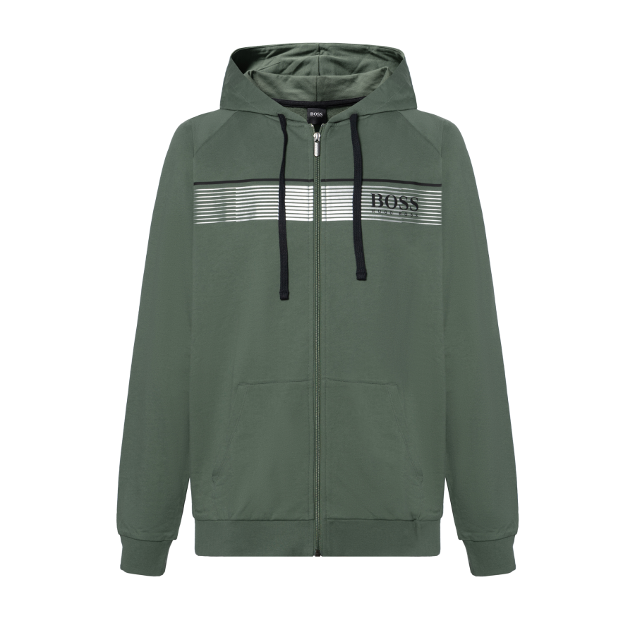 HUGO BOSS Sweatshirts Men's Green Hooded Moderate Cardigan
