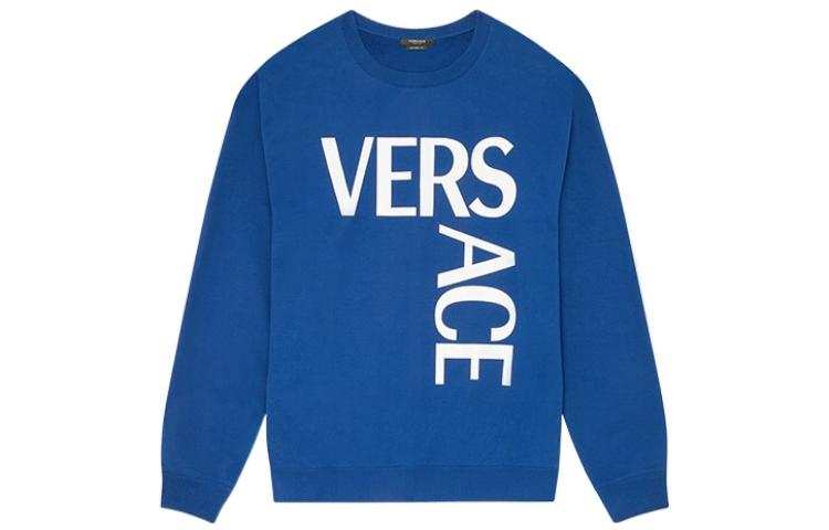 VERSACE VERSACE Men Bold Logo Crew Sweat Blue & White