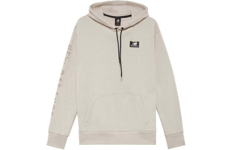 New Balance New Balance Hooded Comfortable Letter Thermal Fleece Lined Long Sleeved Sweatshirt Men's Beige