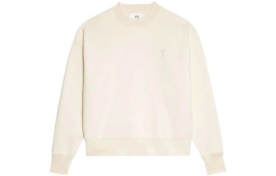 AMIPARIS Sweatshirts Men's Ecru Crew Neck Moderate Heavyweight