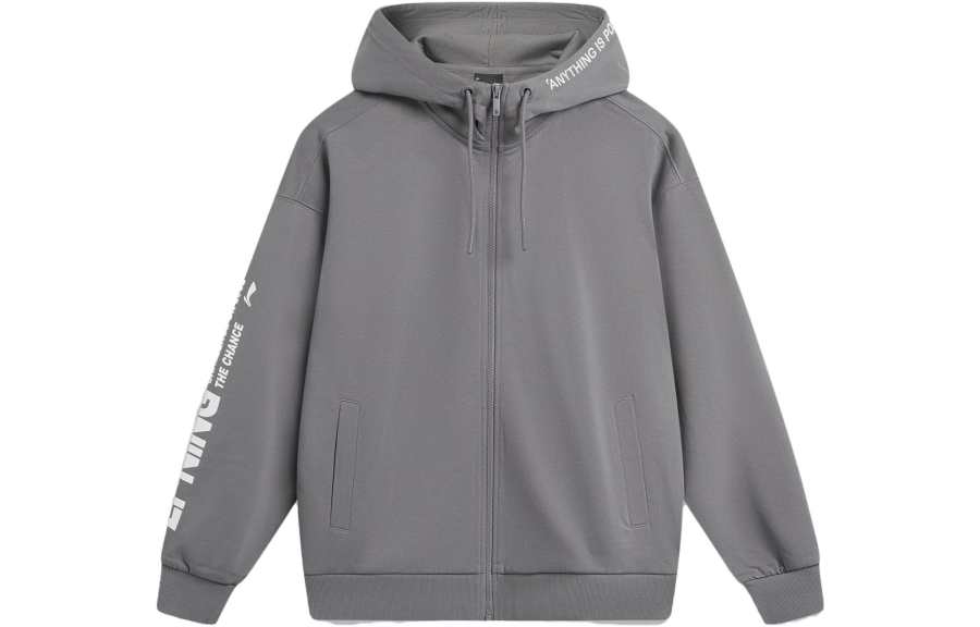Li-Ning Li Ning Sports Fashion Collection Letter Print Cardigan Long Sleeved Fleece Lined Hooded Sports Sweatshirt Unisex