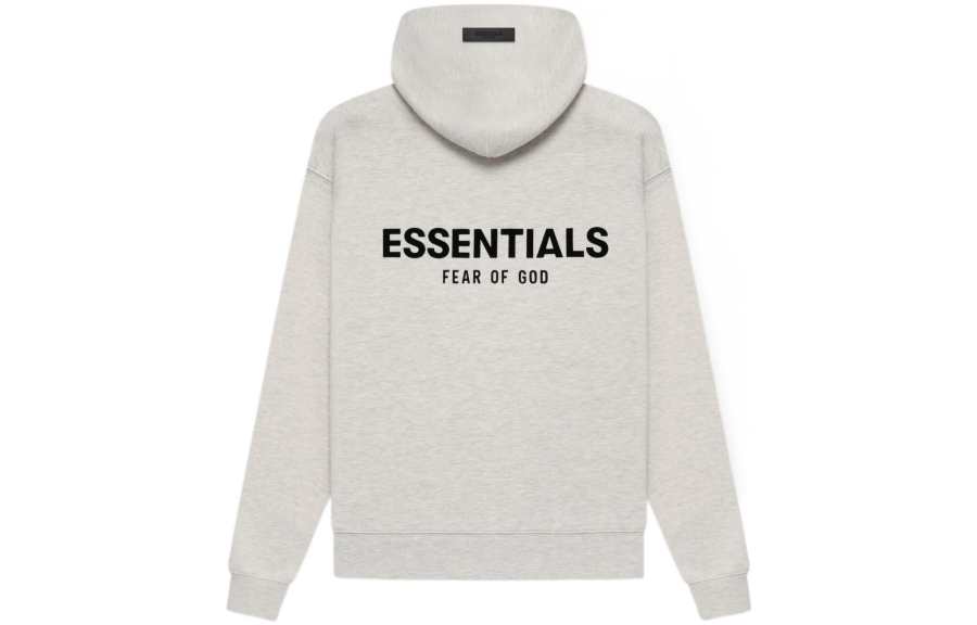 Fear Of God Essentials SS22 Light Oatmeal Logo Letter Flock Pullover Hooded Fleece Lined American Sweatshirt Men's