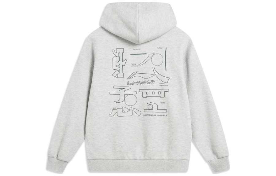 Li-Ning Li Ning Sports Life Collection American Vintage Print Fleece Lined Thermal Pullover Long Sleeved Hooded Pre Fall
