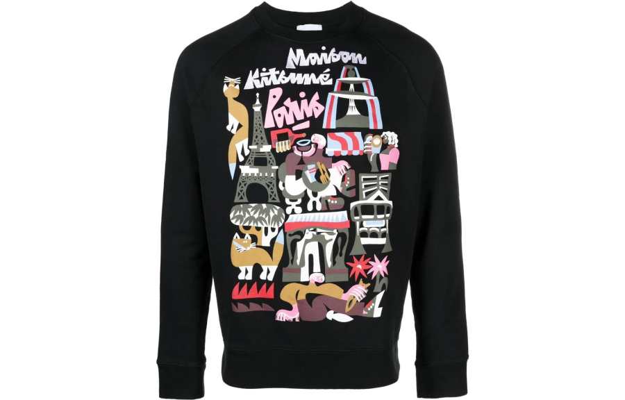 Maison Kitsune Sweatshirts Men's Black Crew Neck Moderate Regular