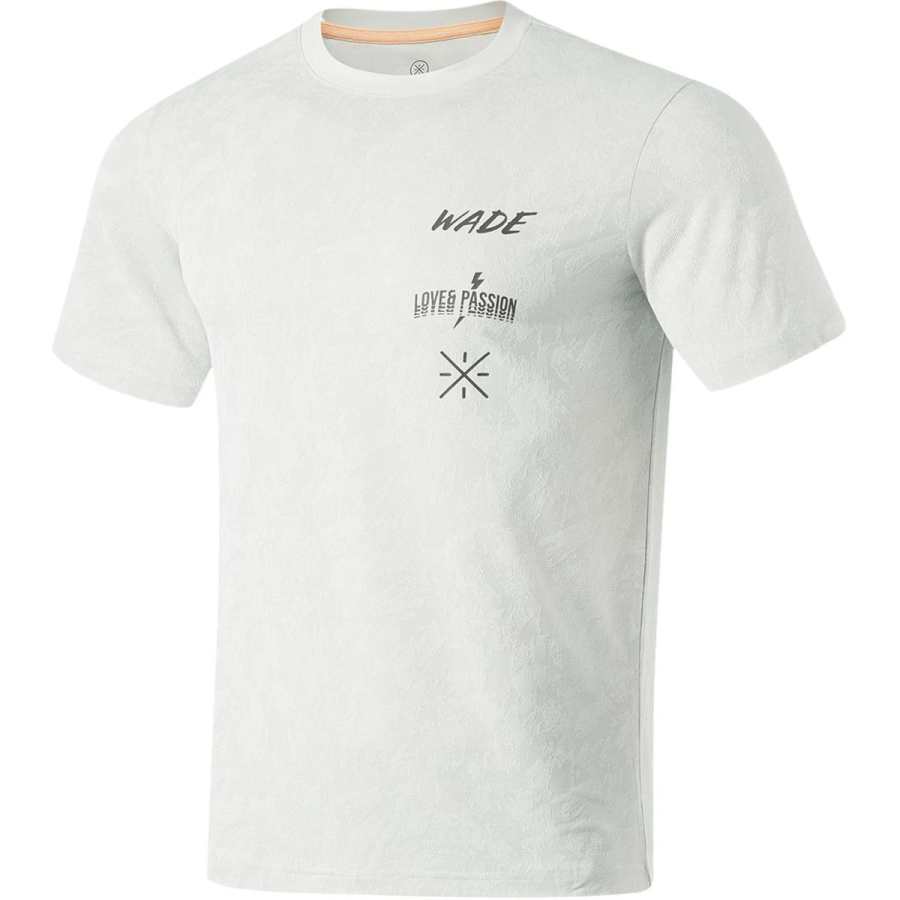 Li-Ning Li Ning T Shirts Men's Waterdrop Gray Crew Neck Moderate Straight Fit