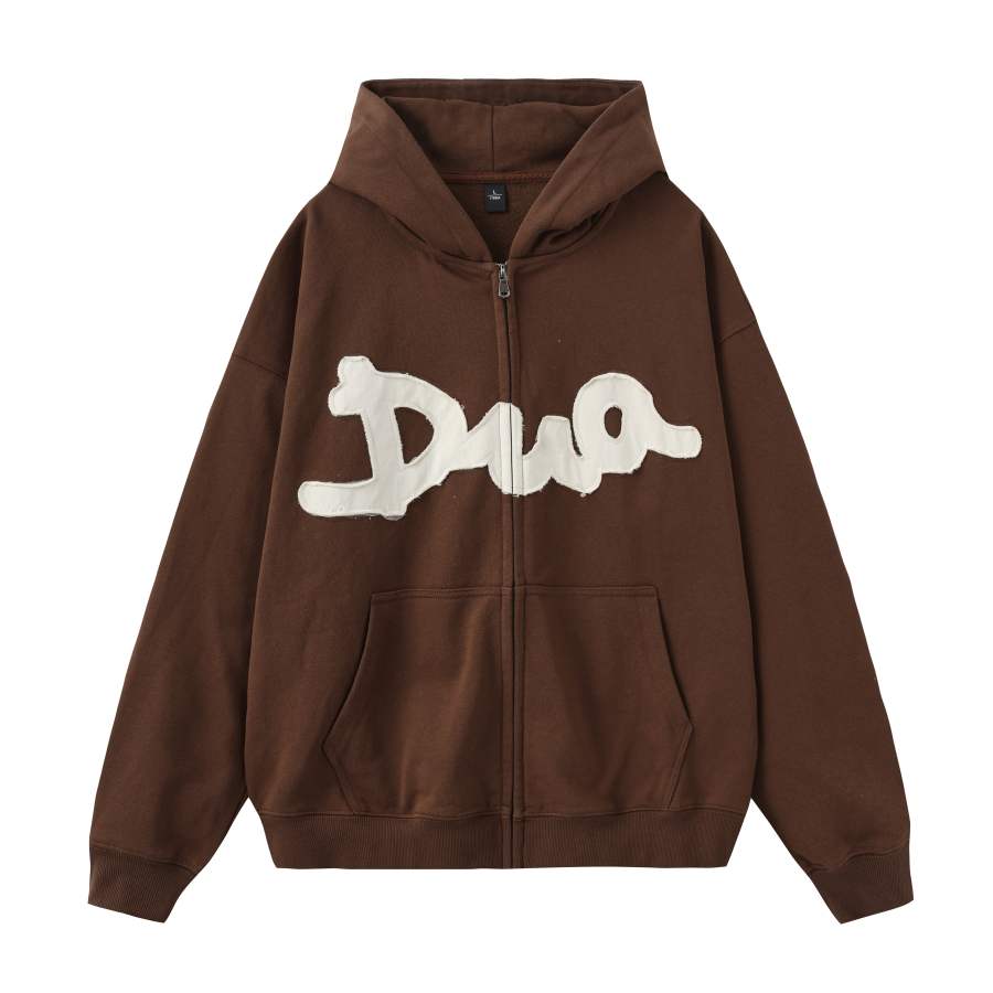 Duamin Sweatshirts Unisex Umber Hooded Moderate Cardigan