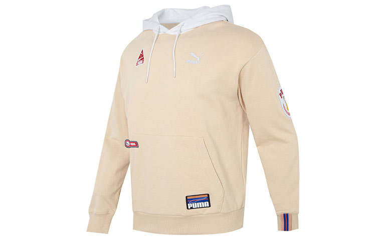 PUMA TEAM BADGE Sweatshirts Men's Khaki Hooded Moderate Regular