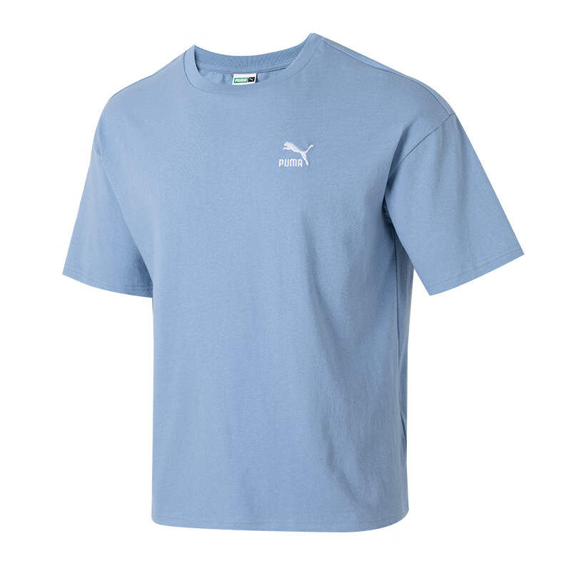 PUMA T Shirts Unisex Blue Crew Neck Moderate Straight Fit