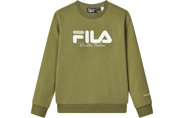 FILA Thickened And Fleece Lined Logo Casual Pullover Sweatshirt Unisex Refrigerator Green
