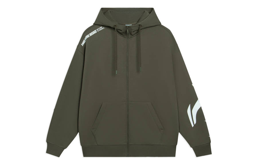 Li-Ning Li Ning Sports Life Collection Fleece Lined Thermal Casual Sweatshirt Unisex Dark Olive Green