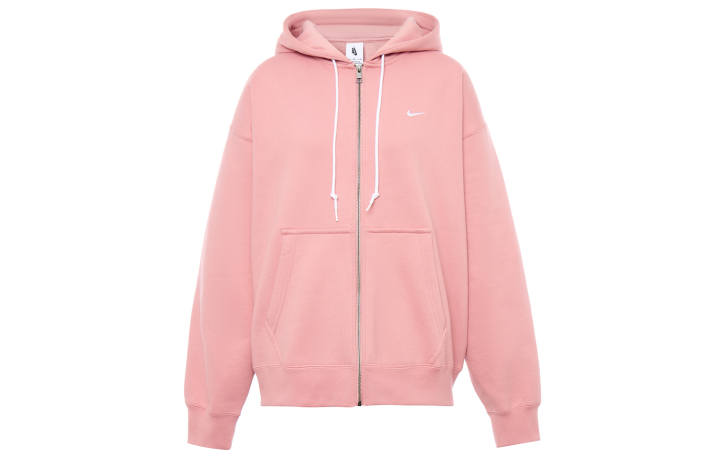 Nike Nike Solo Swoosh Solid Color Hooded Cardigan With Zippers And Fleece Lining, Casual Style Sweatshirt Men's Stardust Red