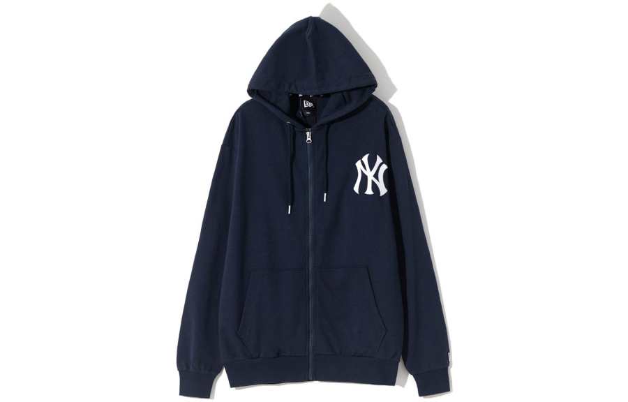 New Era Men's Logo Print Hooded Zip-Up Sweatshirt Navy Blue