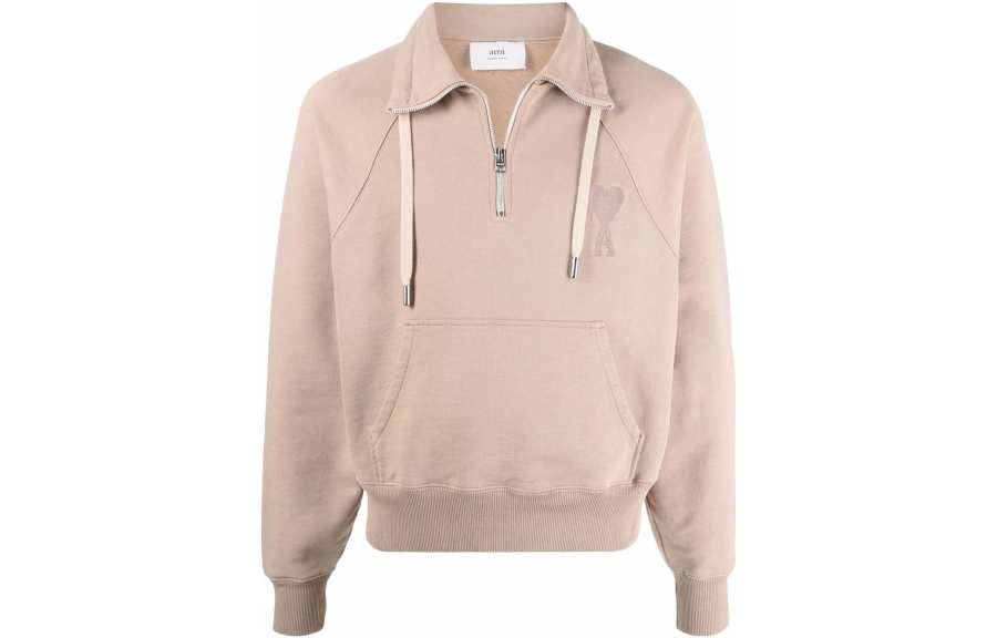 AMIPARIS SS22 Ami De Coeur Half-zip Hoodie Beige