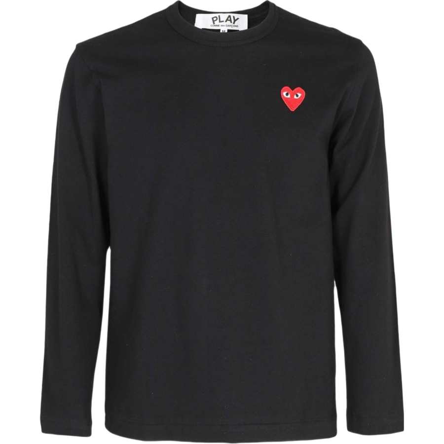 CDG Play T Shirts Men's Black Crew Neck Moderate