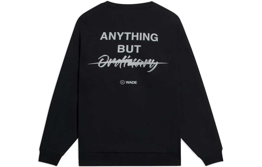 Li-Ning Li Ning Wade Collection Logo Letter Printed Pattern Fleece Lined Crew Neck Pullover Long Sleeved Sweatshirt Men's Black