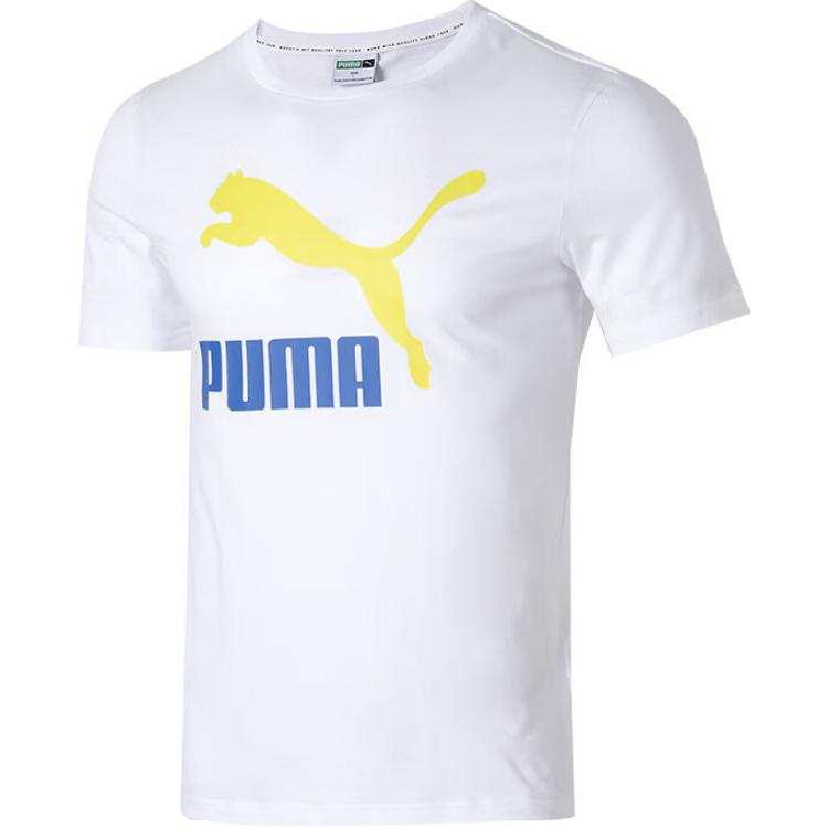 PUMA T Shirts Men's White Crew Neck Moderate Straight Fit