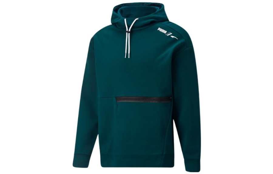 PUMA Sweatshirts Men's Green Hooded Moderate Mock Two Piece