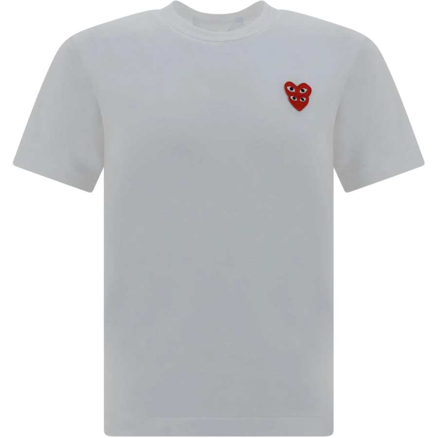 CDG Play T Shirts Men's White Crew Neck Moderate Other