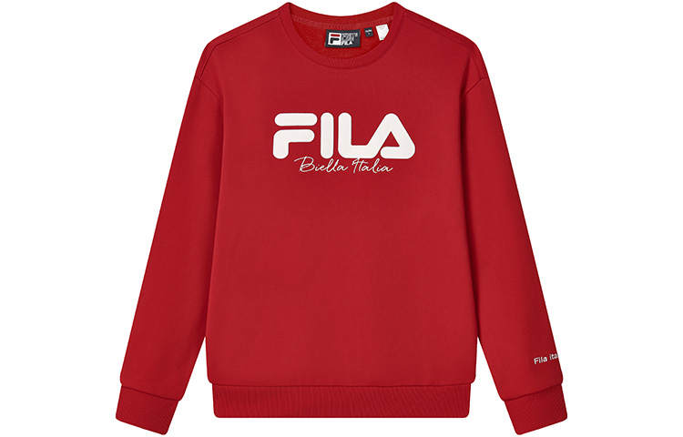 FILA Thickened And Fleece Lined Logo Casual Pullover Long Sleeved Sweatshirt Unisex Legend Red