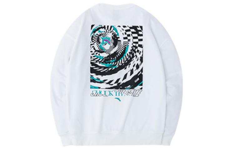 ANTA Anta Basketball Collection Solid Color Back Patterned Print Fleece Lined Pullover Long Sleeved Sweatshirt Men's White