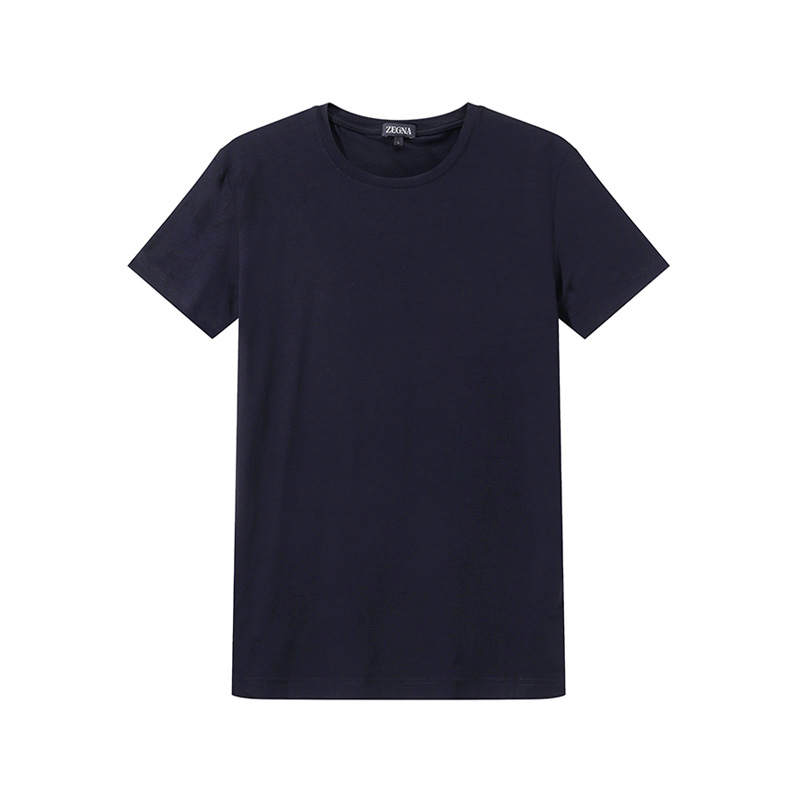 Ermenegildo Zegna Solid Color Crew Neck Pullover Slim Fit Straight Short Sleeved SS24 T Shirt Men's Dark Blue