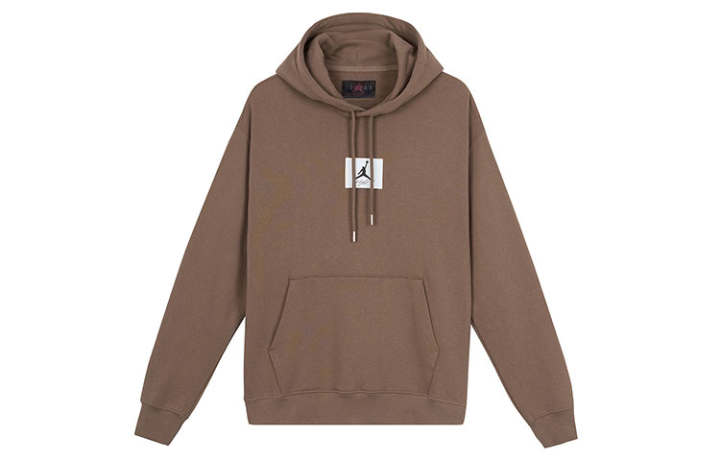 Jordan Jordan Solid Color Logo Label Drawstring Hooded Fleece Lined Long Sleeved Sweatshirt Men's Light Umber