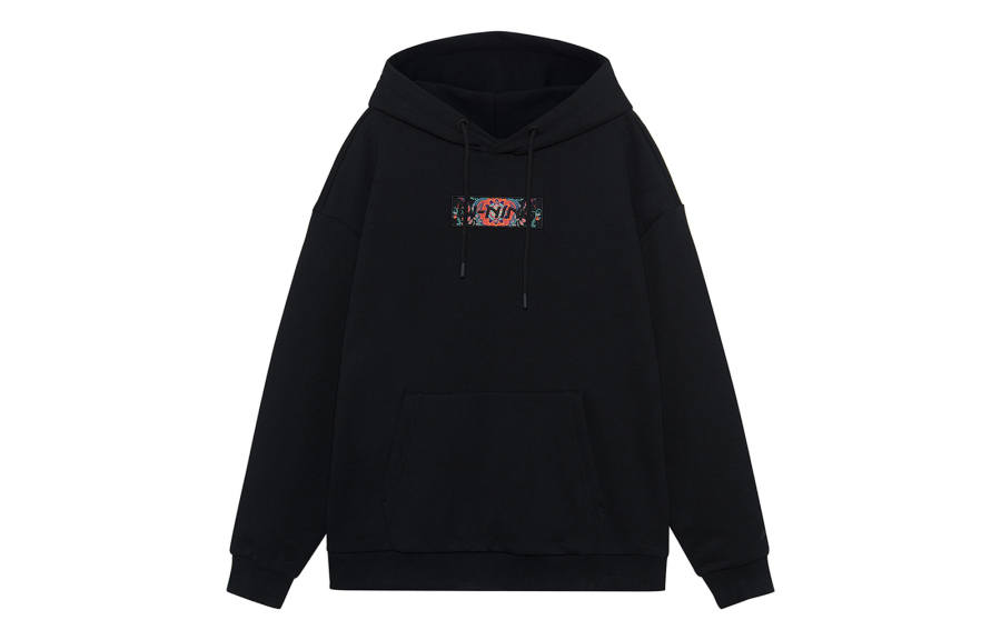 Li-Ning Li Ning Sports Fashion Collection, Embroidery Logo Loose Fit Fleece Lined Thermal Hooded Pullover Sweatshirt Unisex