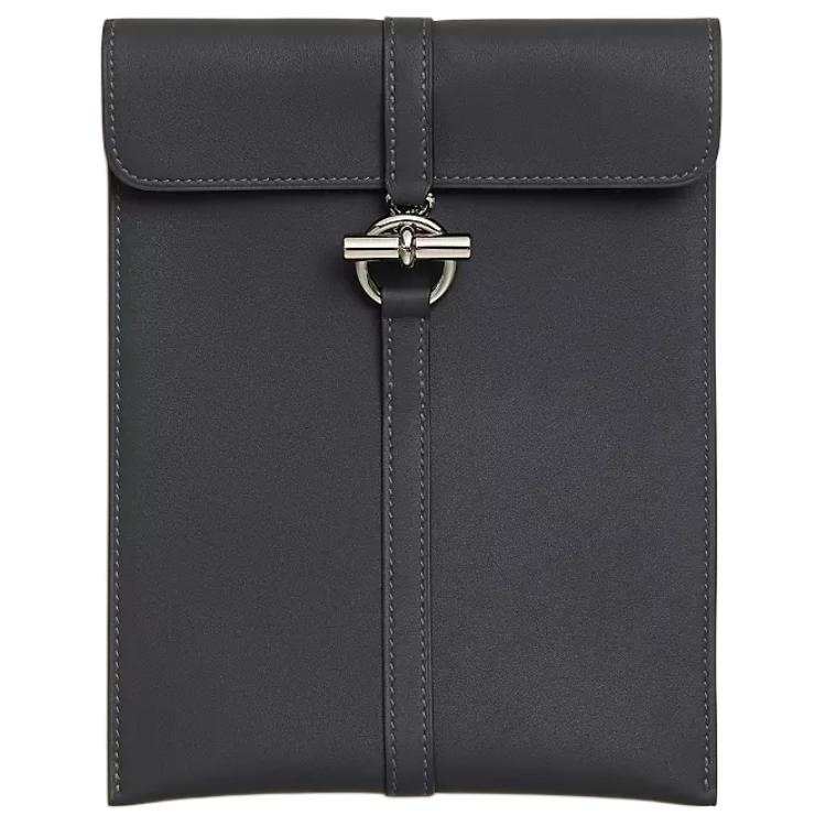 HERMES Glenan Swift Leather Handheld Shoulder Bag Women's 85 Ardoise Slate Gray