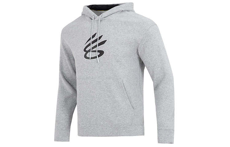 Under Armour Curry Geometric Pattern Print Athleisure Hooded Fleece Lined Long Sleeved Sweatshirt Men's Gray