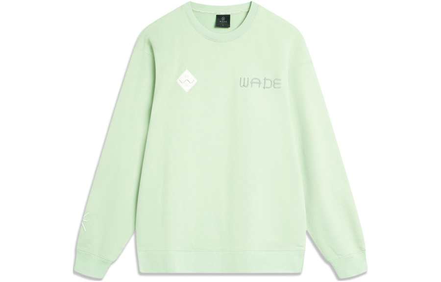 Li-Ning Li Ning Print Letter Crew Neck Pullover Fleece Lined Sweatshirt Unisex Bamboo Green