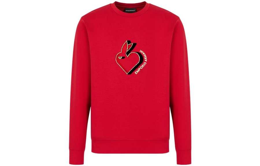 EMPORIO ARMANI Year Of The Rabbit Sweatshirts Men's Red Crew Neck Moderate