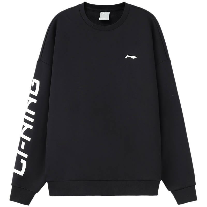 Li-Ning Li Ning Training Collection Logo Print Fleece Lined Thermal Pullover Sweatshirt Unisex Black