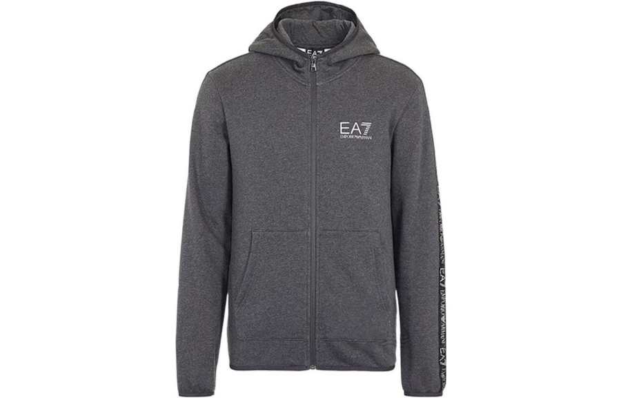 EMPORIO ARMANI Sweatshirts Men's Dark Gray Hooded Moderate Cardigan