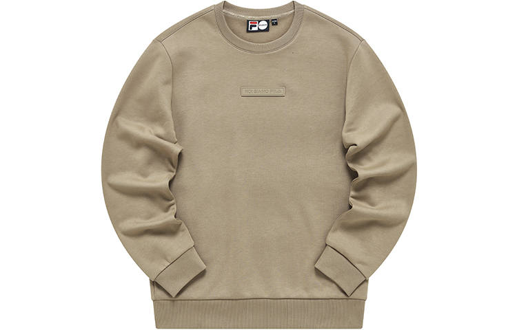 FILA FUSION INLINE Minimalist Style Solid Color Fleece Lined Casual Pullover Sweatshirt Men's Light Khaki