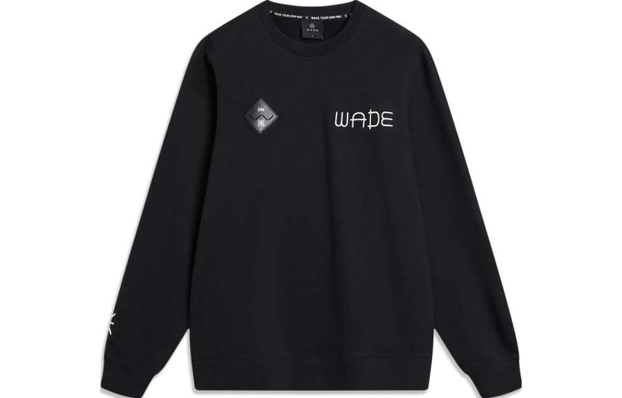 Li-Ning Li Ning Wade Collection Print Letter Crew Neck Pullover Fleece Lined Sweatshirt Unisex Black