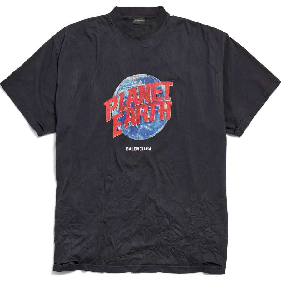 Balenciaga Men's Planet Earth T-shirt Oversized Black