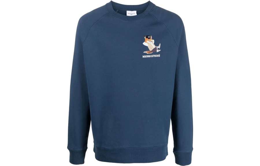 Maison Kitsune Back To Series Sweatshirts Men's Blue Crew Neck Moderate Regular
