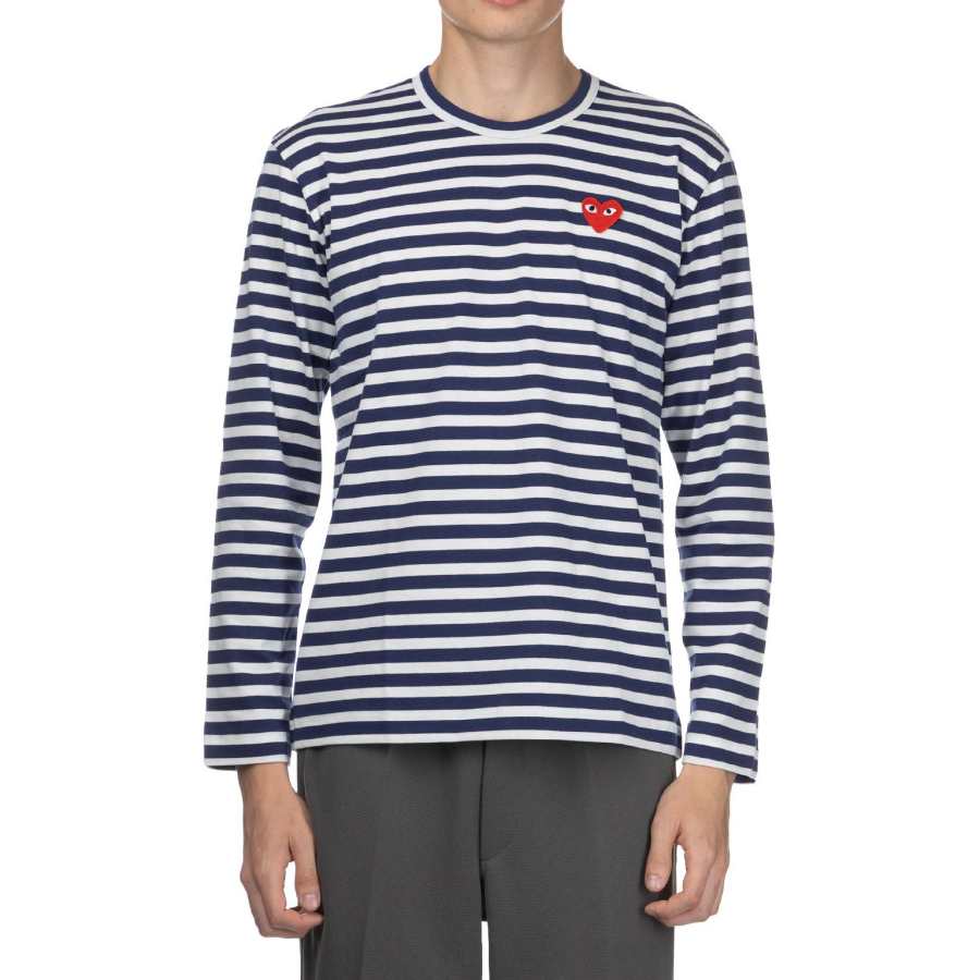 CDG Play T Shirts Men's Blue Crew Neck