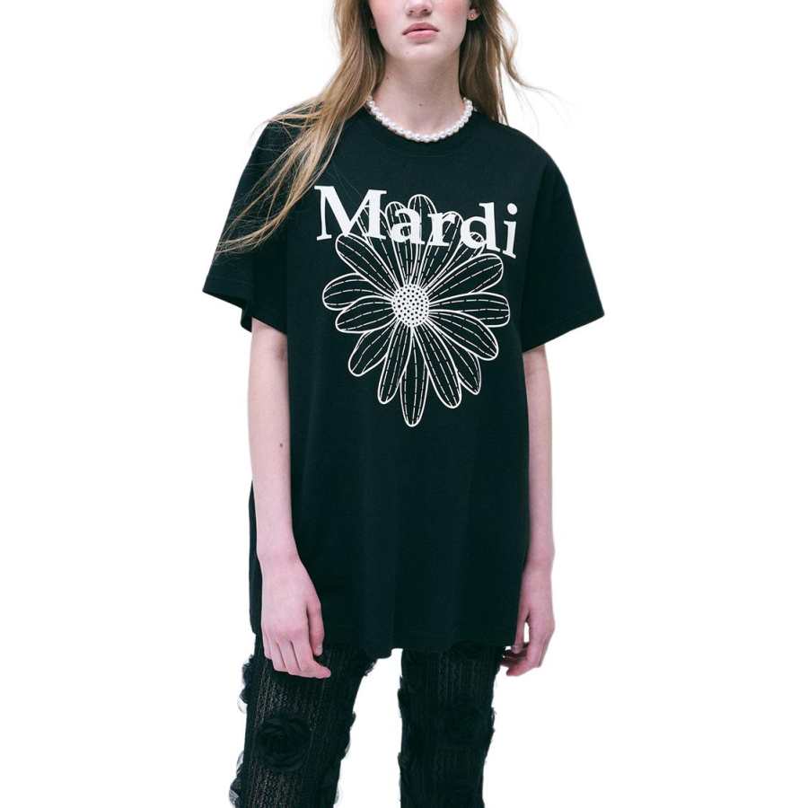 MARDI MERCREDI T Shirt Korean Style Unisex Black Ivory