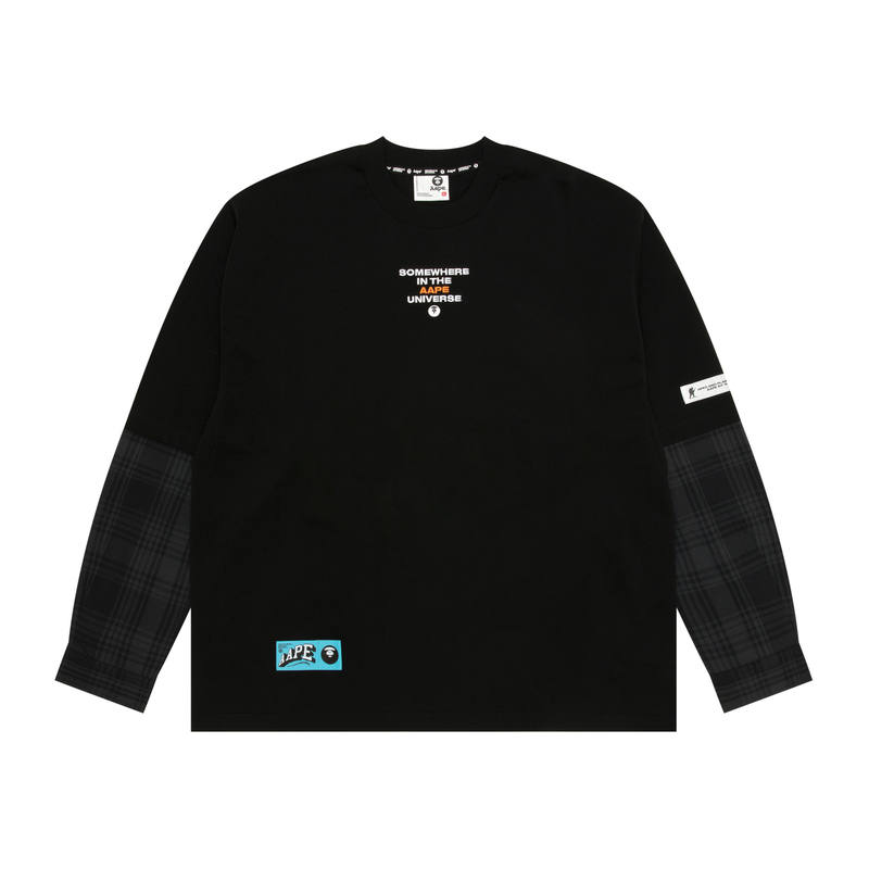 Aape Aape Moonface plaid-panelled long-sleeve tee