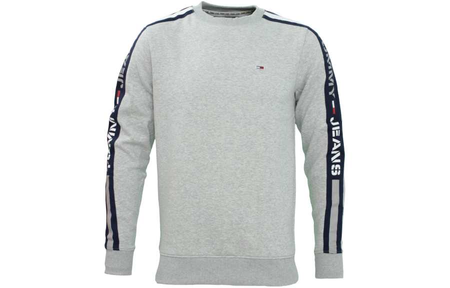 Tommy Hilfiger Letter Crew Neck Fleece Lined Long Sleeved Sweatshirt Men's Gray