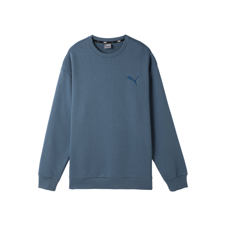 PUMA ELEVATED CREWNECK FL Solid Color Casual Fleece Lined Crew Neck Long Sleeved Shirt Sweatshirt Men's Midnight Blue