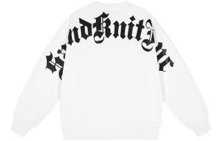SandKnit Fall Winter American Gothic Letter Logo Print All Over Print Loose Fit Casual Sports Crew Neck Fleece Lined